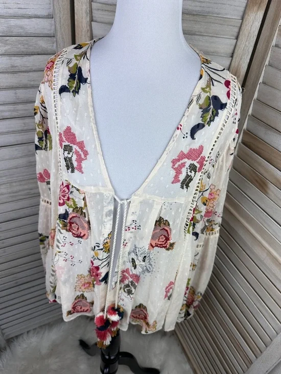 Zara Woman Cream Floral Embroidered Boho Style Spring Tasseled Cardigan XS - Picture 5 of 9